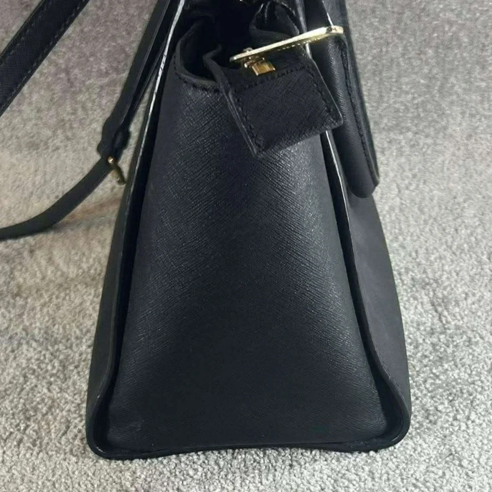 Michael Kors Selma Satchel Black Saffiano Leather Gold Hardware